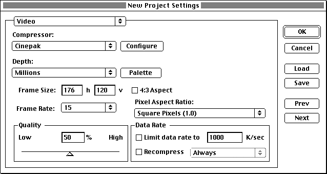 New Project--Video settings