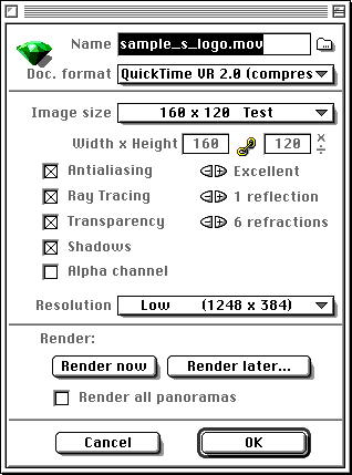 the QuickTime VR rendering dialog