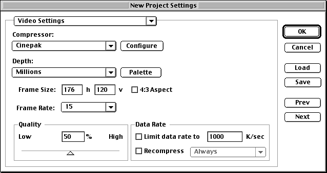 New Project--Video settings